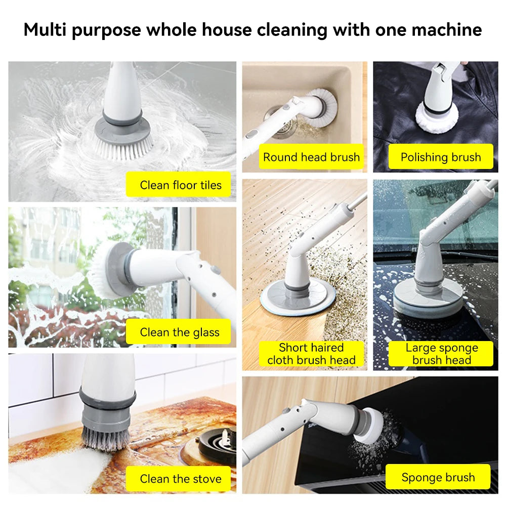 Electric Cleaning Brush 9 in 1 Household Wireless Rotatable 3 Speeds Cleaning Scrubber Tools For Bathroom Kitchen Window Toilet