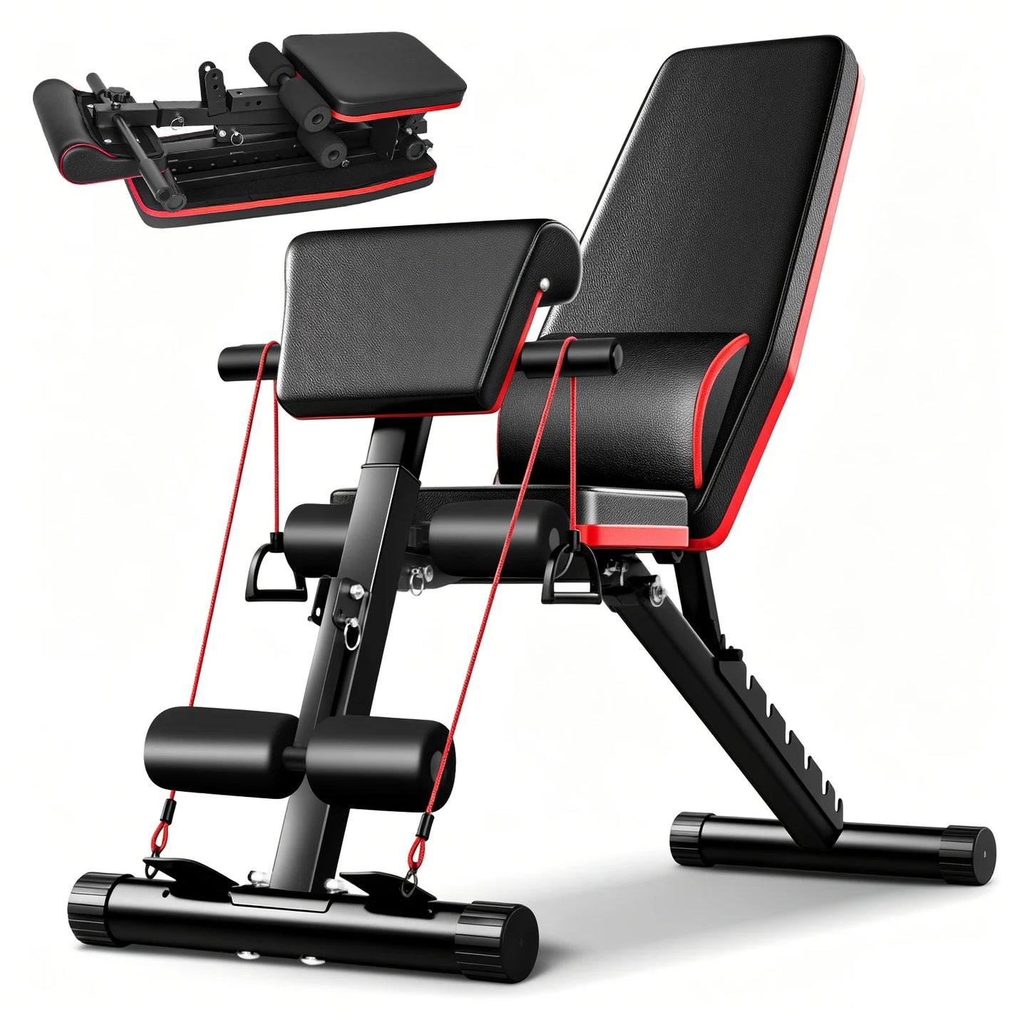 Adjustable Weight Bench Load 772LBs Body Exercise Dumbbell Bench with Resistance Band Lifting Sit-Ups Gym Workouts Weight Bench