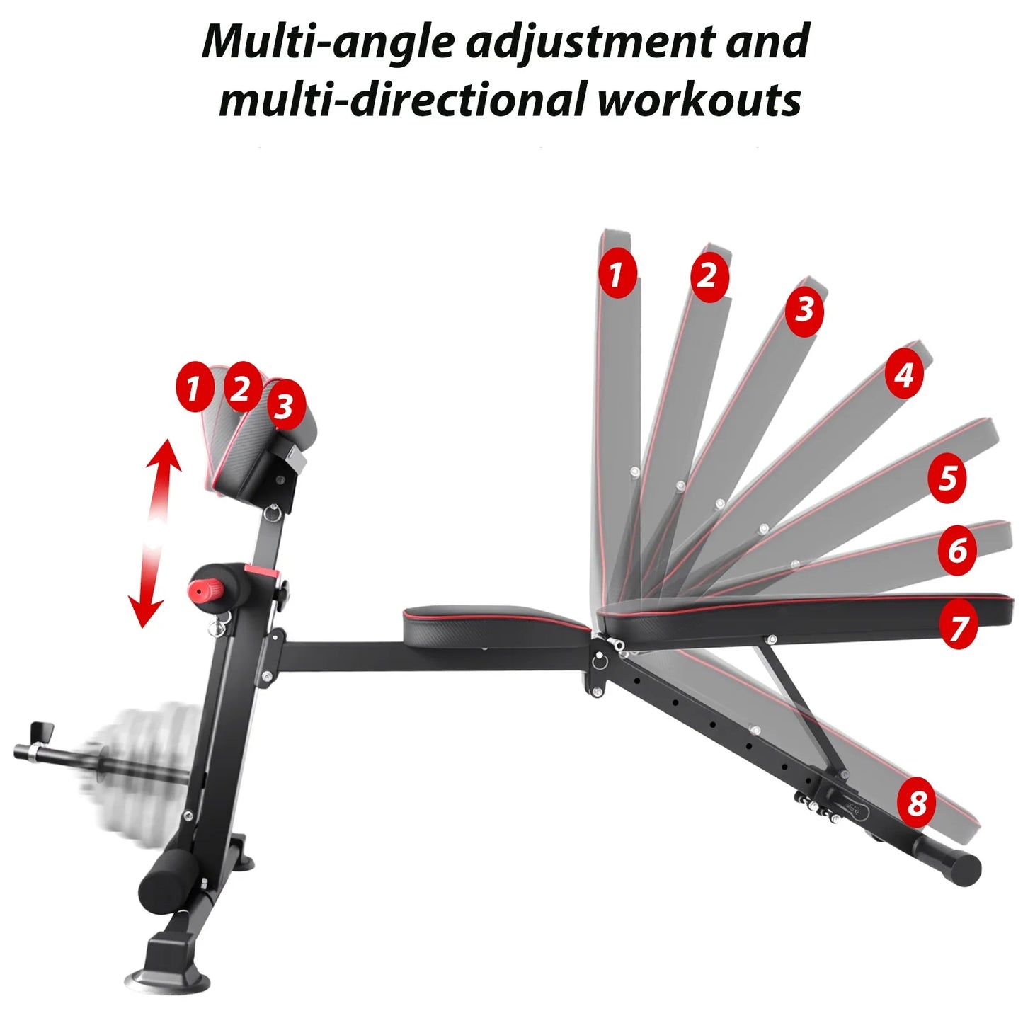 Adjustable Weight Bench Load 772LBs Body Exercise Dumbbell Bench with Resistance Band Lifting Sit-Ups Gym Workouts Weight Bench