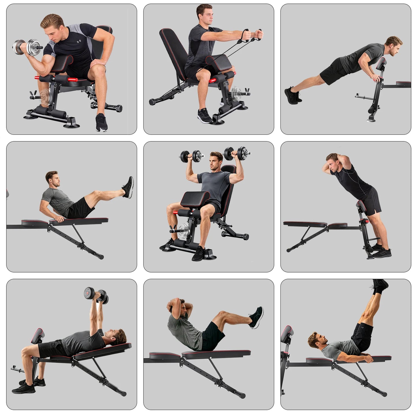 Adjustable Weight Bench Load 772LBs Body Exercise Dumbbell Bench with Resistance Band Lifting Sit-Ups Gym Workouts Weight Bench