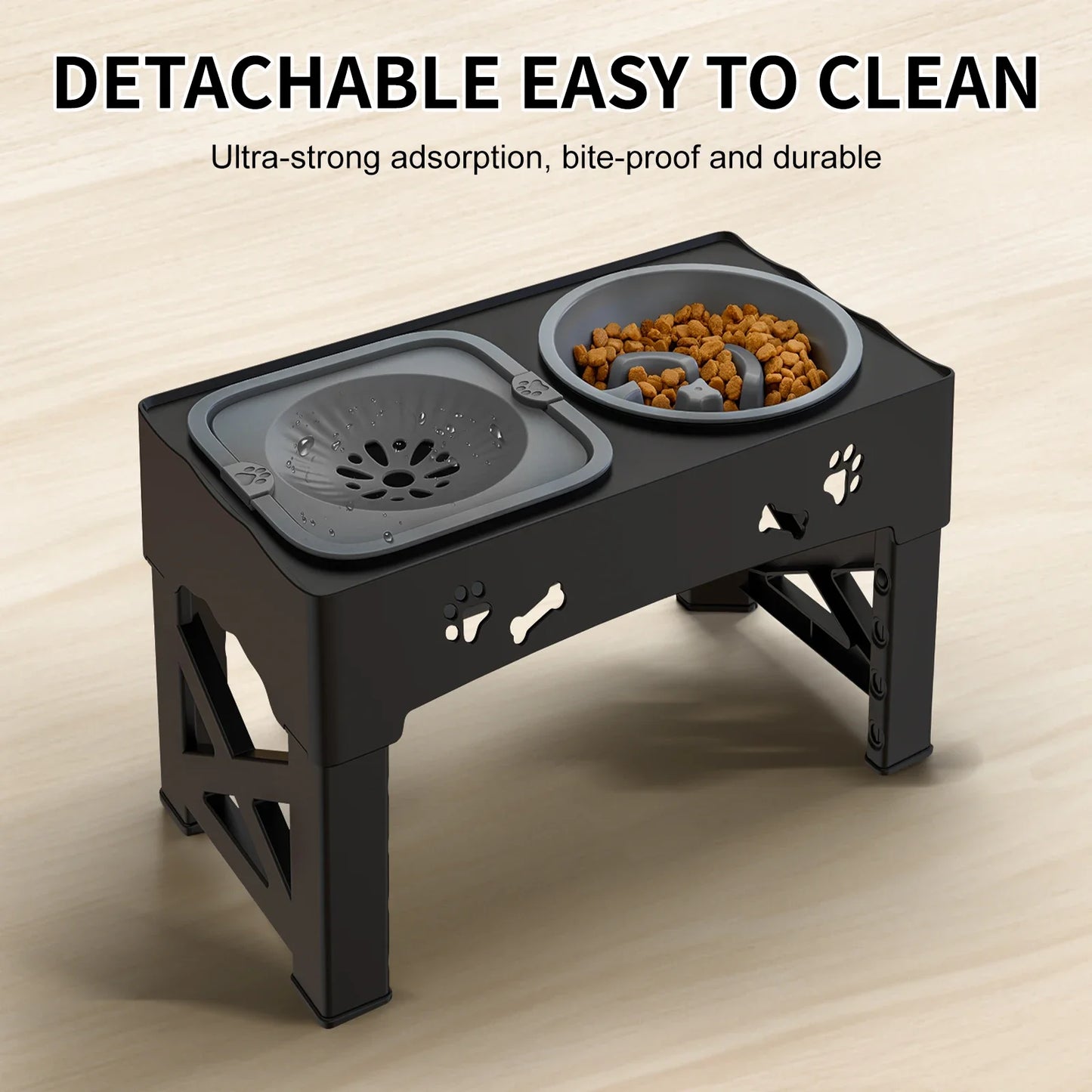 5 Adjustable Height for Different Needs 3 in 1 Pet Feeder Two Bowls One Lift Anti-upset High Neck Guard Slow Food Basin Pet Bowl