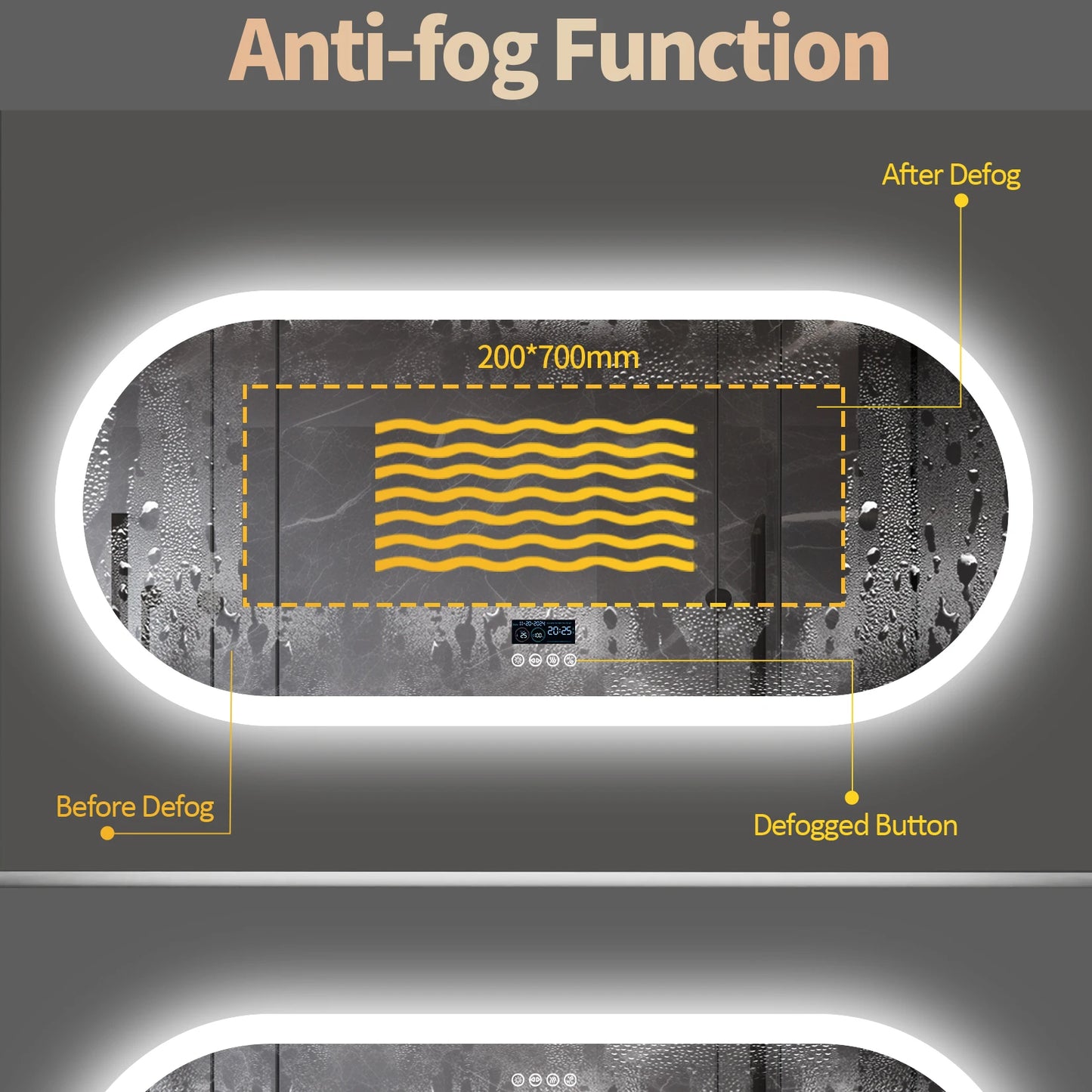 Oval LED Bathroom Mirror with Bluetooth Speaker Backlit Dimmable Wall Vanity Mirror, Digital Display, Antifog, 50x80cm, 120x60cm