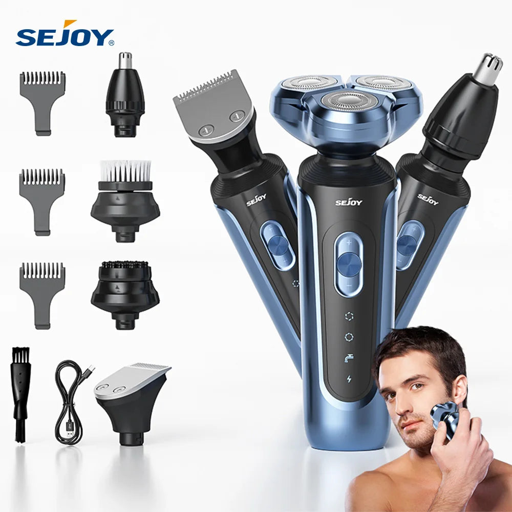 SEJOY Electric Shaver for Men,Hair Trimmer,Nose Hair Scissors,Facial Cleanser, Facial Massager Rechargeable Shaving Machine