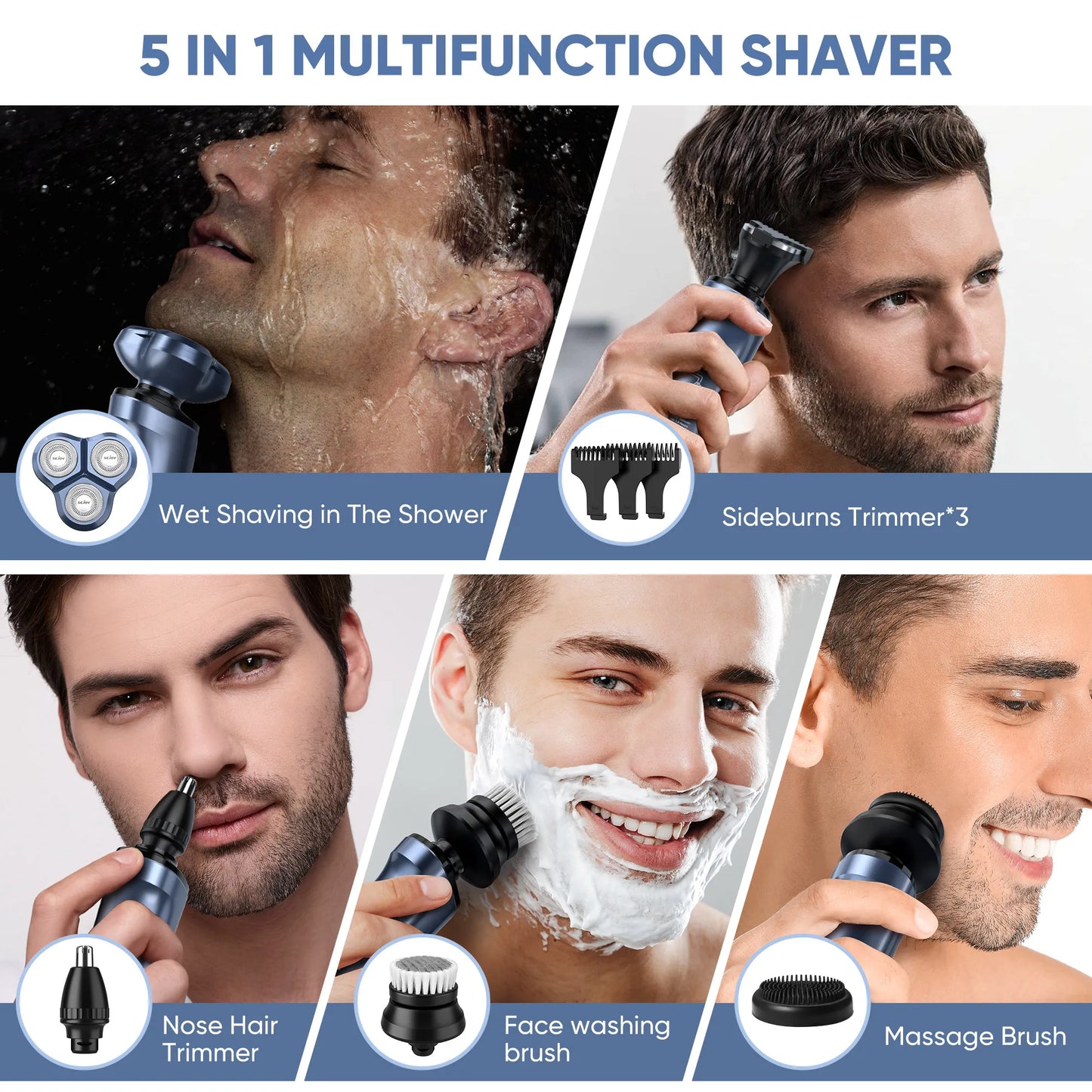 SEJOY Electric Shaver for Men,Hair Trimmer,Nose Hair Scissors,Facial Cleanser, Facial Massager Rechargeable Shaving Machine