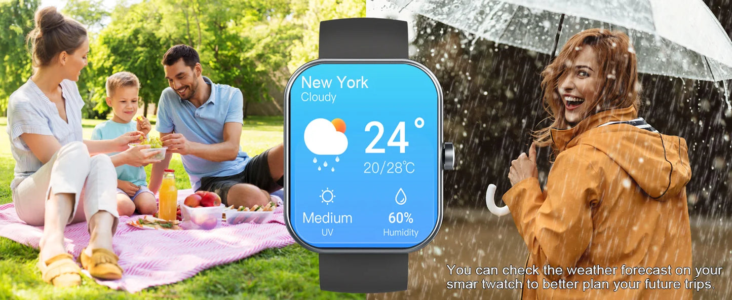 Smart Watch(Answer/Make Calls), 1.96" Smartwatches, Fitness Tracker, Sleep Monitor, Pedometer, 100+ Sport Modes, IP68 Waterproof