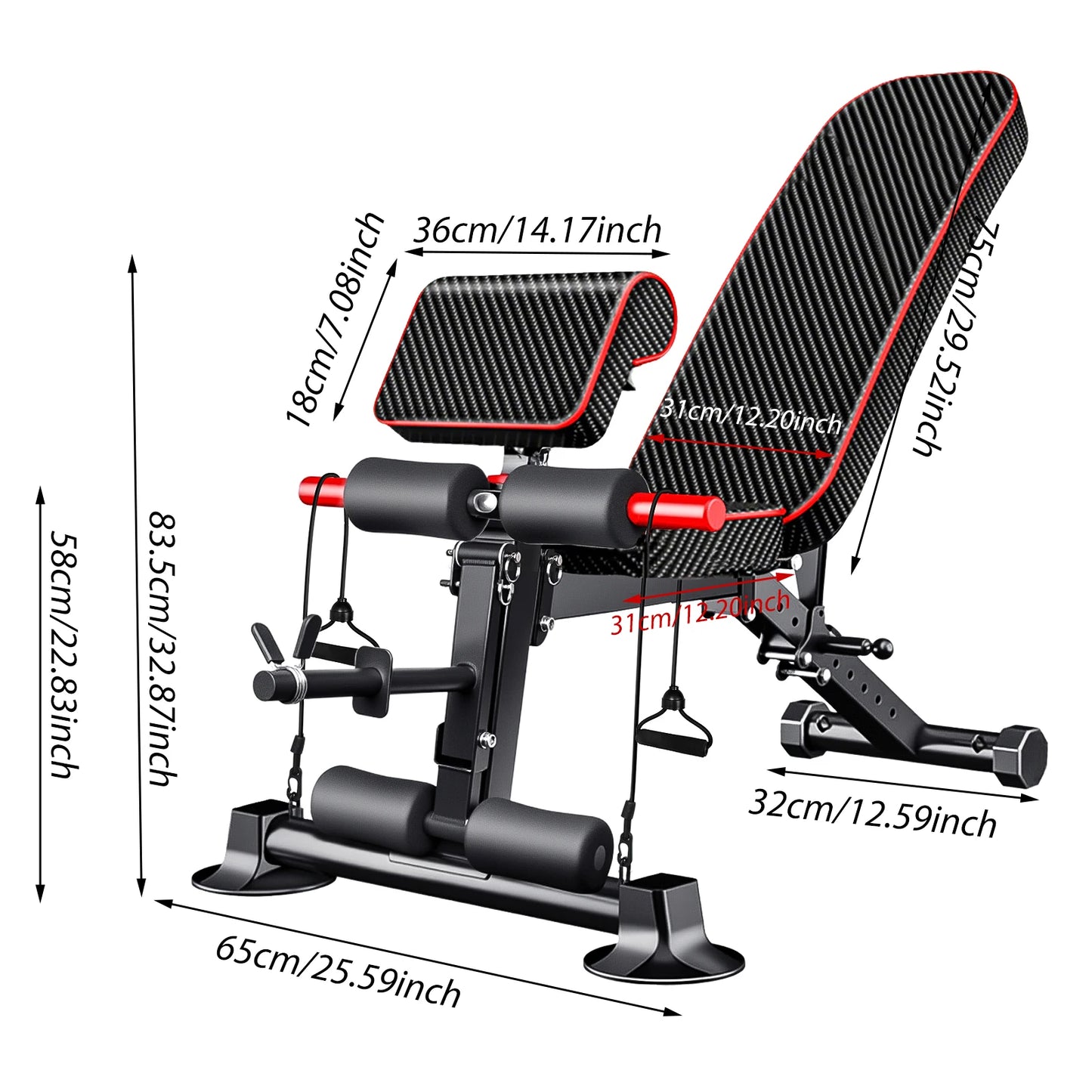 Adjustable Weight Bench Load 772LBs Body Exercise Dumbbell Bench with Resistance Band Lifting Sit-Ups Gym Workouts Weight Bench