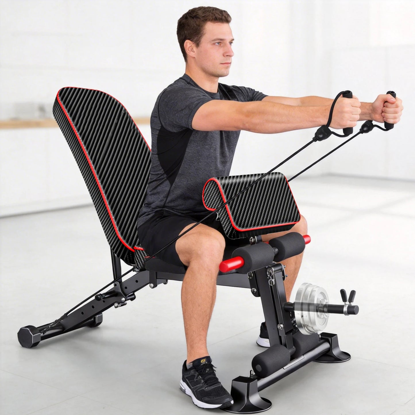 Adjustable Weight Bench Load 772LBs Body Exercise Dumbbell Bench with Resistance Band Lifting Sit-Ups Gym Workouts Weight Bench