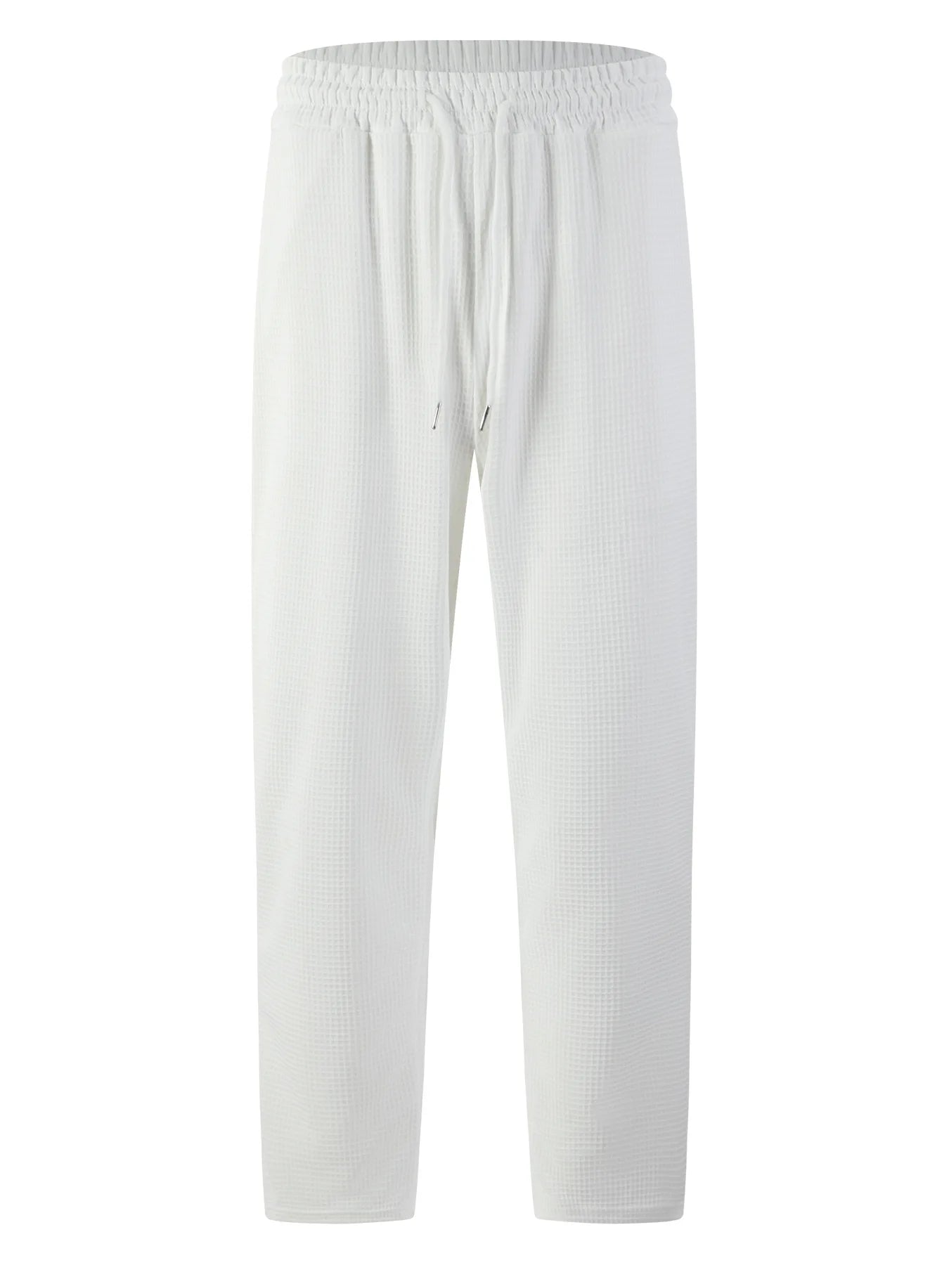Men's Waffle Knit Elastic Waist Straight-Leg Pants
