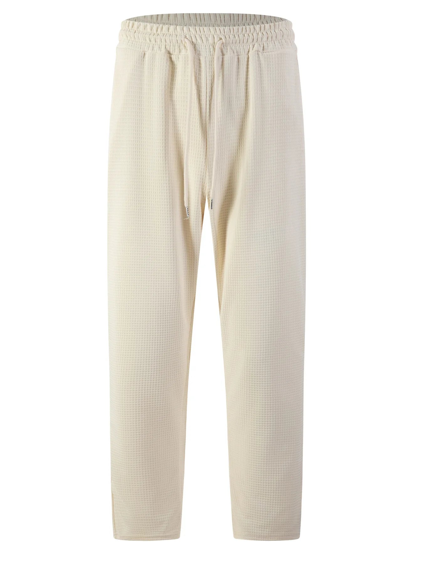 Men's Waffle Knit Elastic Waist Straight-Leg Pants
