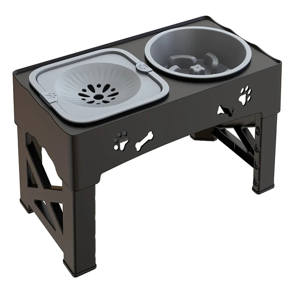 5 Adjustable Height for Different Needs 3 in 1 Pet Feeder Two Bowls One Lift Anti-upset High Neck Guard Slow Food Basin Pet Bowl