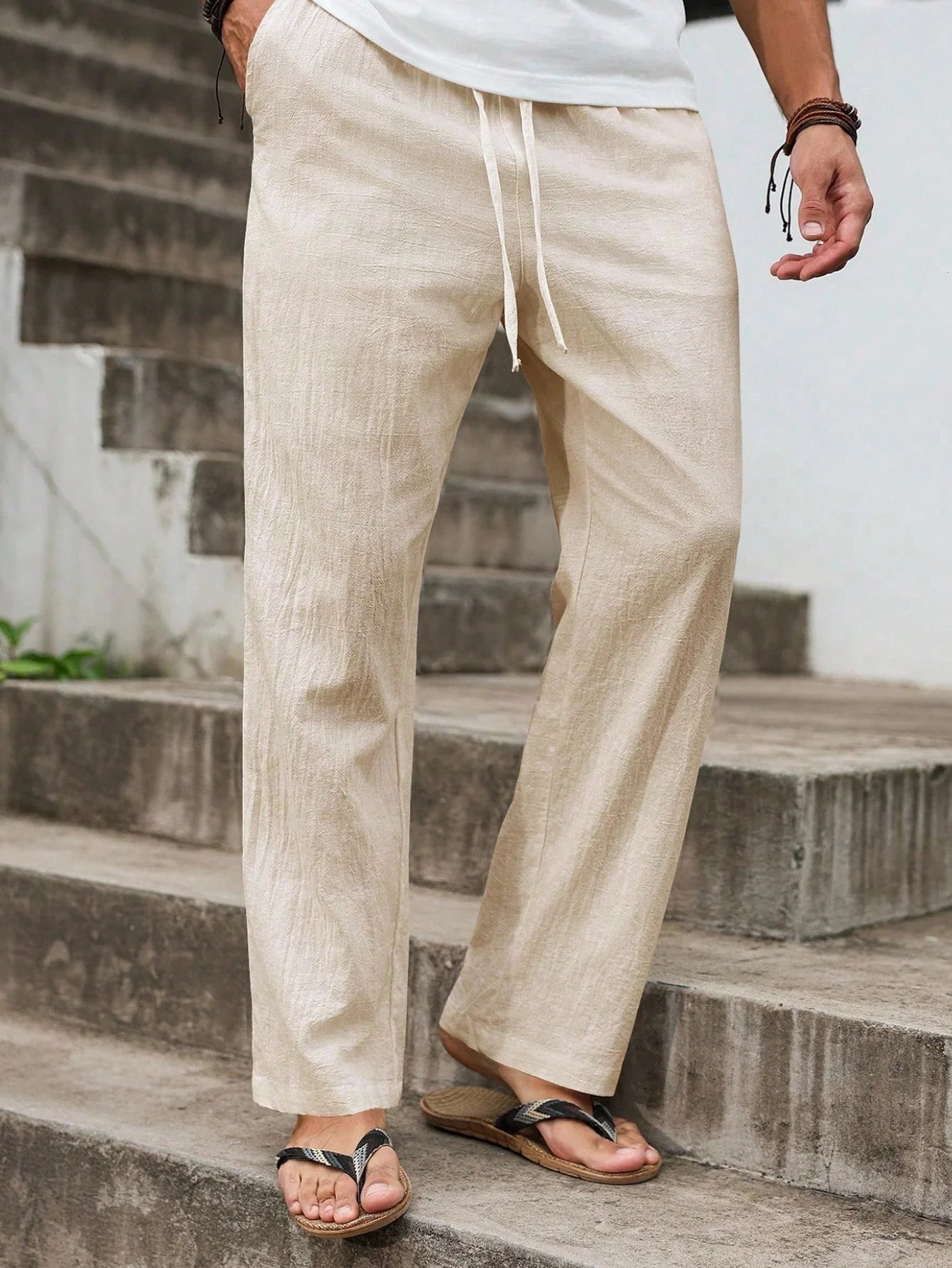 Men's Breathable Cotton Linen Straight-Cut Beach Pants